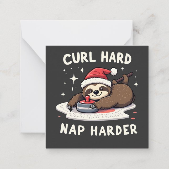 Curl Hard Nap Harder Curling Sport Sloth Julafton Anteckningskort (Framsida)