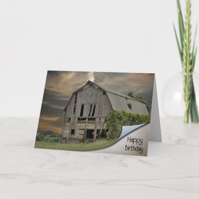 Curled Barn Photo for Birthday Kort (Framsida)