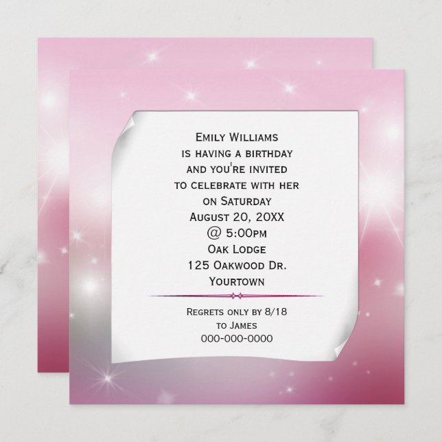 Curled Papper på Bokeh Stars Inbjudningar (Fram/baksida)