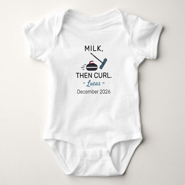 Curler Birth Announcement Milk Then Curl - Curling T Shirt (Framsida)