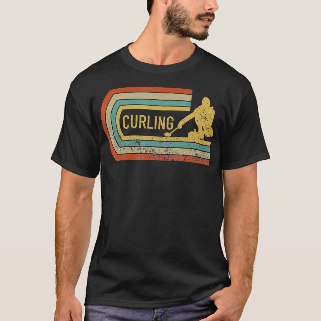 Curler Silhouette Distress Retro Curling T Shirt (Framsida)