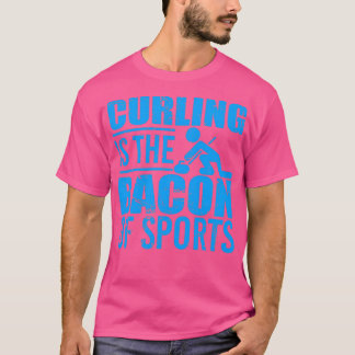 Curling är bacon of Sports Disted Blue T Shirt