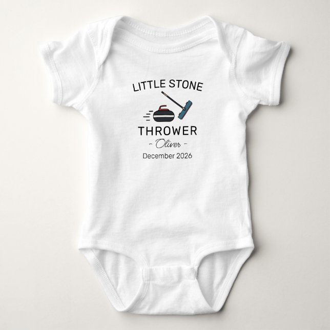 Curling Baby Tillkännagivande Liten Sten Kaster T Shirt (Framsida)