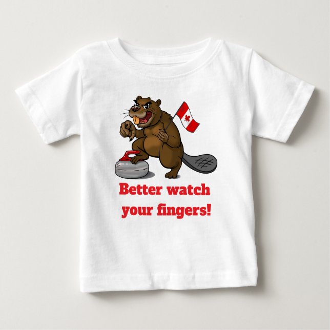 Curling beaver with flag t shirt (Framsida)