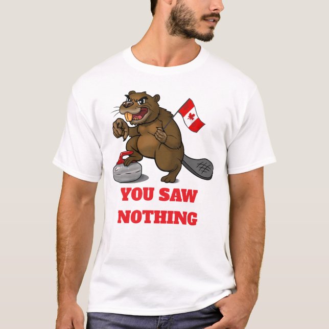 Curling beaver with flag t shirt (Framsida)