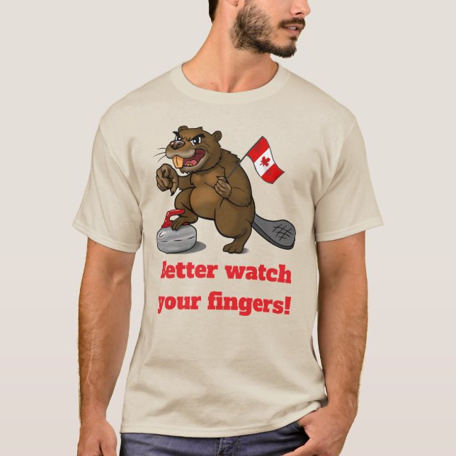 Curling beaver with flag t shirt (Framsida)