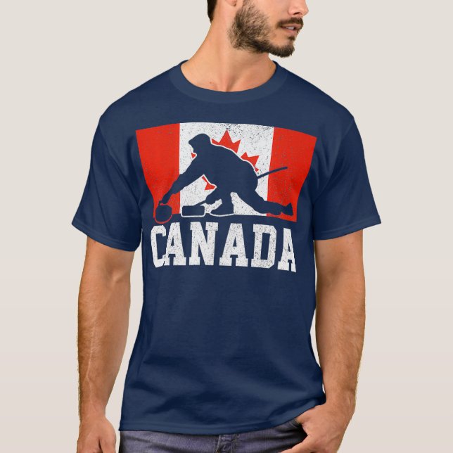 Curling Canada Flagga Winter Sportfantast T Shirt (Framsida)