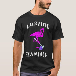 Curling Flamingo Exotic Birds Curler Winter Sport T Shirt