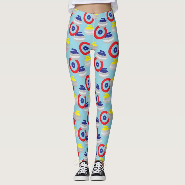 Curling Ice Sport Stones and Targets Mönster Leggings (Framsida)