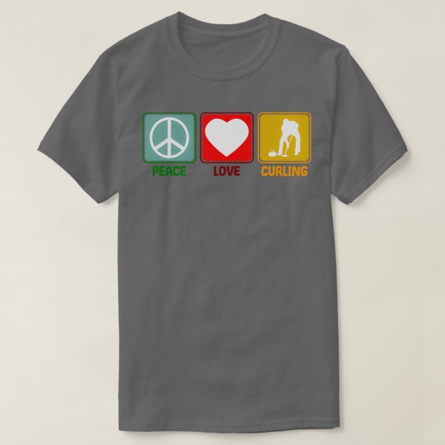 Curling Peace Kärlek Slogan Retro Stil T Shirt (Design framsida)