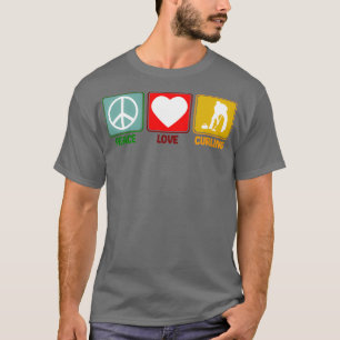 Curling Peace Kärlek Slogan Retro Stil T Shirt
