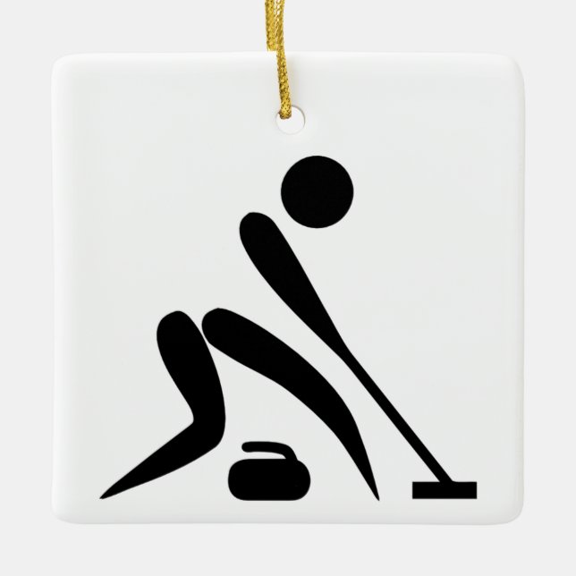 Curling Pictogram Julgransprydnad Keramik (Framsida)