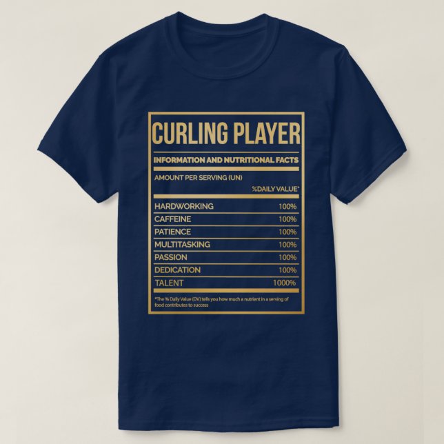 Curling Player Funny Curling Nutrition Label in Go T Shirt (Design framsida)
