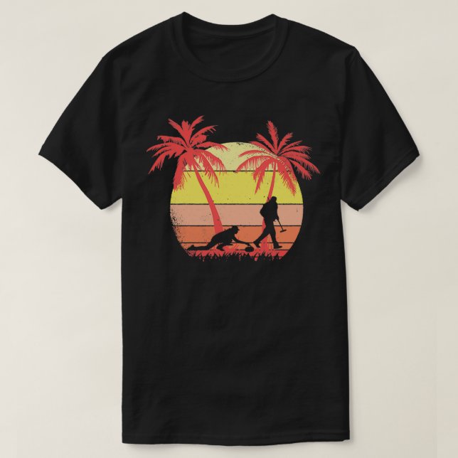 Curling Players Stone Summer Sunset 80 s Handflata T Shirt (Design framsida)