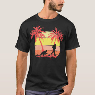 Curling Players Stone Summer Sunset 80 s Handflata T Shirt