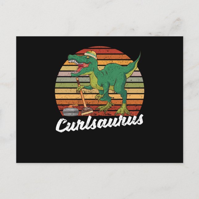 Curling Saurus Dinosaur Curler Trex Vinter Vykort (Framsida)
