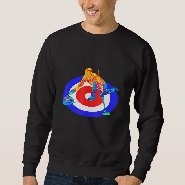 Curling Shirt American Flagga Curling Player Lång Ärmad Tröja (Framsida)