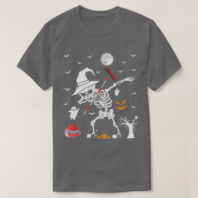 Curling Sports Funny Skeleton Dabbing Curling Hall T Shirt (Design framsida)