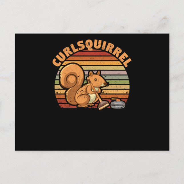 Curling squirrel curler rodent winter sport vykort (Framsida)