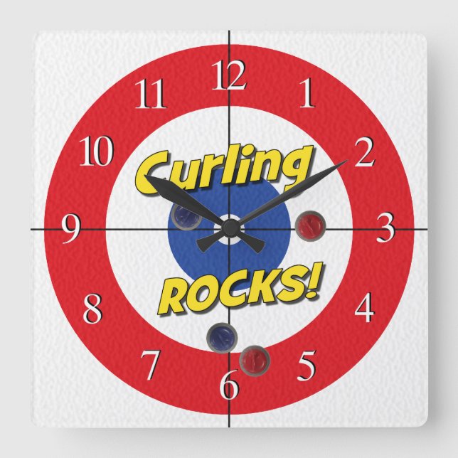 "Curling STEN!" Curlers klocka - (Röd) (Framsida)