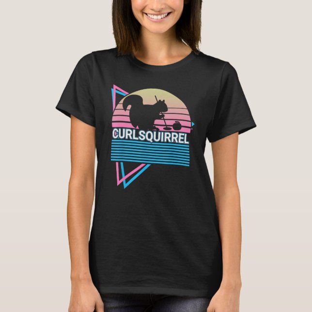 Curling Stone Curling Player Retro Curlsquirrel T Shirt (Framsida)