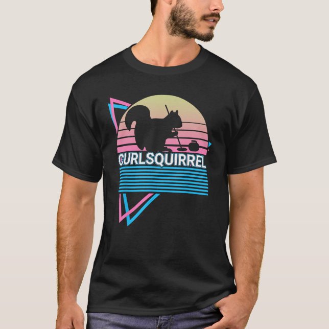 Curling Stone Curling Player Retro Curlsquirrel T Shirt (Framsida)