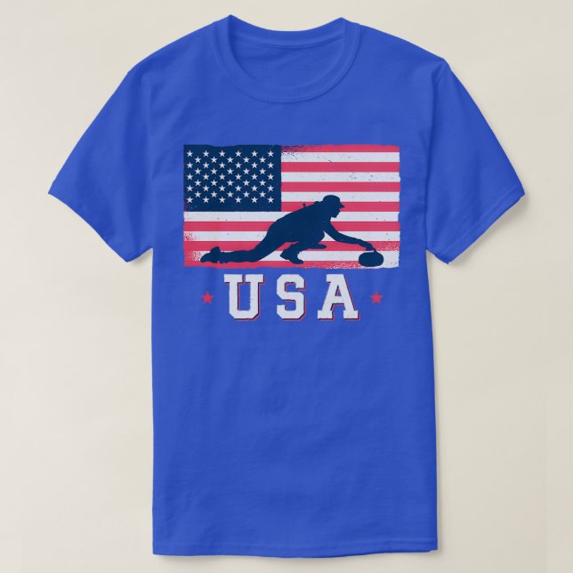 Curling Team Winter Sport American Flagga T Shirt (Design framsida)