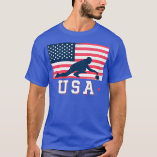 Curling Team Winter Sport American Flagga T Shirt