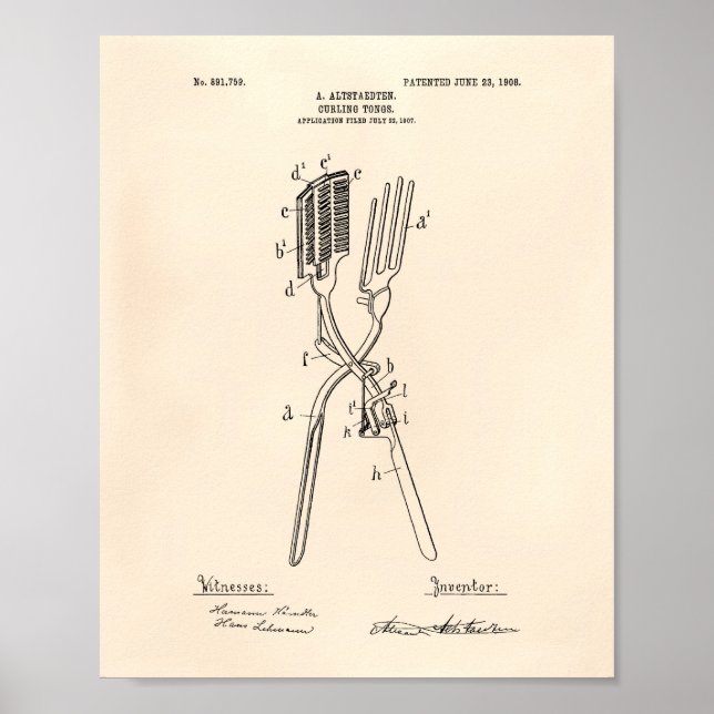 Curling Tongs 1908 Patent Art Old Peper Poster (Framsidan)