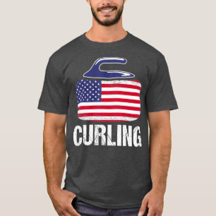 Curling USA Rött vitt blått Curling Stone Flagga T Shirt
