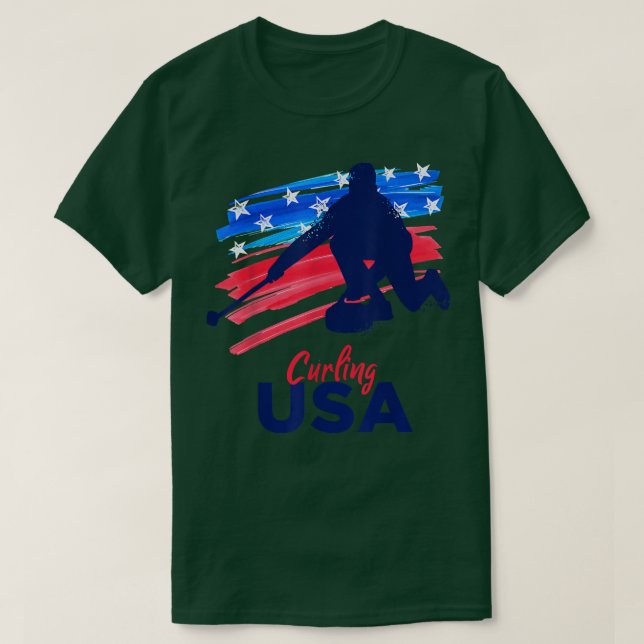 Curling USA Support Team Tshirt USA flagga Curl T Shirt (Design framsida)