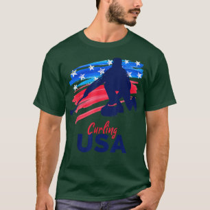 Curling USA Support Team Tshirt USA flagga Curl T Shirt
