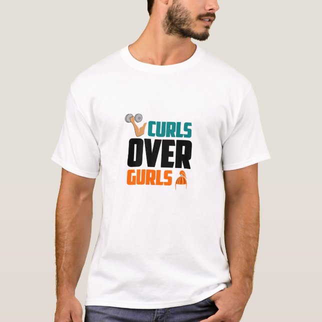 Curls Over Gurls -Funny Gym T-Shirt (Framsida)