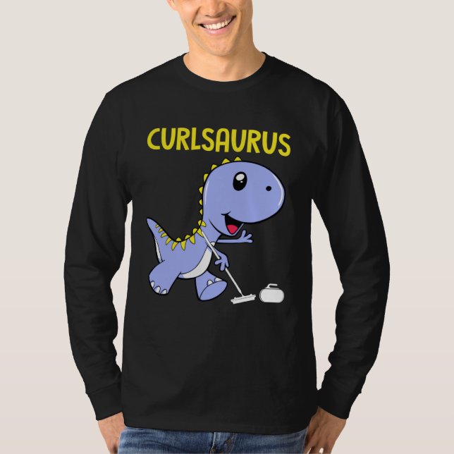 Curlsaurus  Dinosaur  Curling Sport Costume T Shirt (Framsida)
