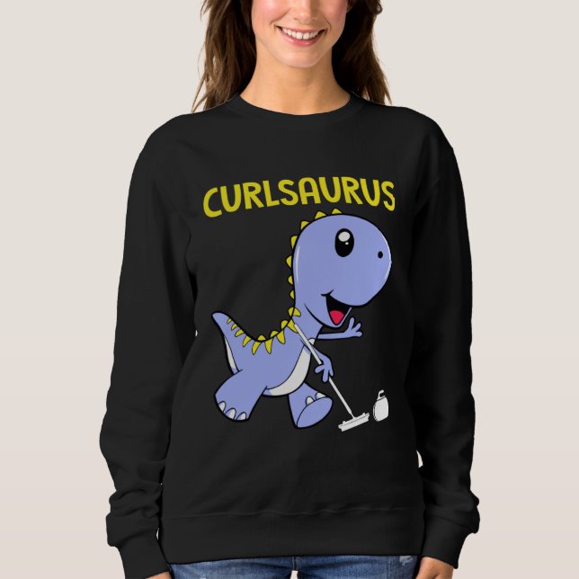 Curlsaurus  Dinosaur  Curling Sport Costume T Shirt (Framsida)