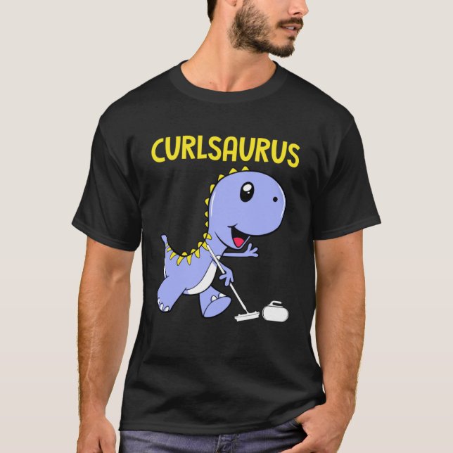 Curlsaurus Dinosaur Curling Sport Costume T Shirt (Framsida)