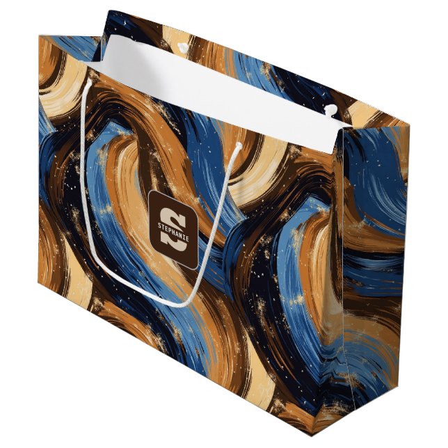 Curly Abstrakt Brushstrokes i Blue & Brown (Framsidan Vinklad)