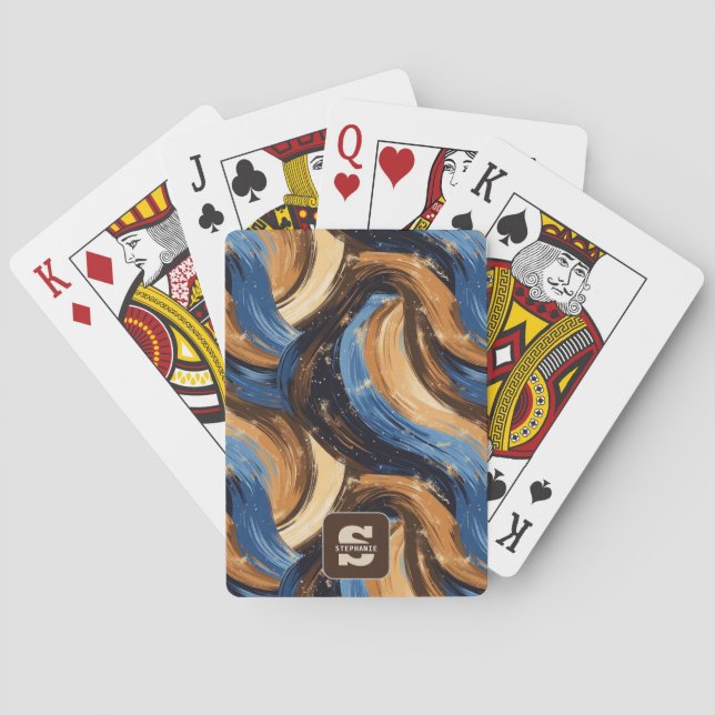 Curly Abstrakt Brushstrokes i Blue & Brown Casinokort (Baksidan)