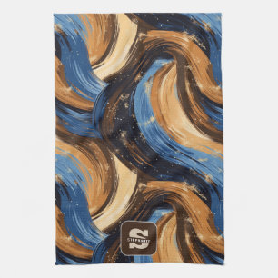 Curly Abstrakt Brushstrokes i Blue & Brown Kökshandduk