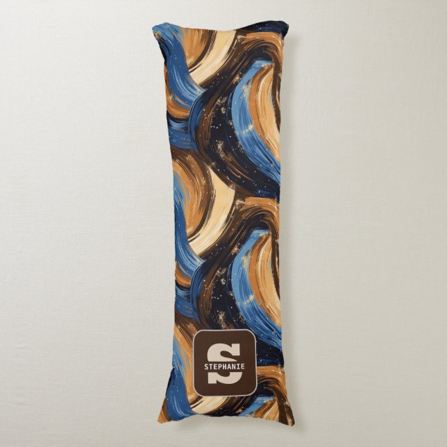 Curly Abstrakt Brushstrokes i Blue & Brown Kroppskudde (Framsidan Vertikal)