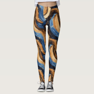 Curly Abstrakt Brushstrokes i Blue & Brown Leggings