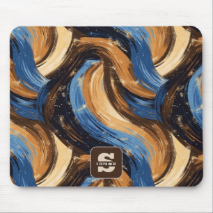 Curly Abstrakt Brushstrokes i Blue & Brown Musmatta