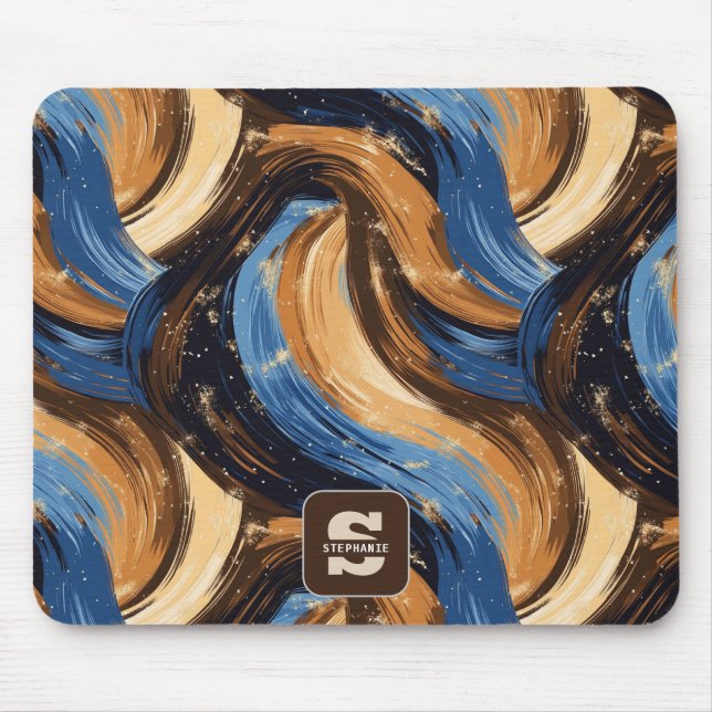 Curly Abstrakt Brushstrokes i Blue & Brown Musmatta (Framsidan)