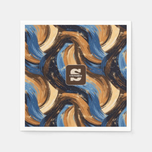 Curly Abstrakt Brushstrokes i Blue & Brown Pappersservett