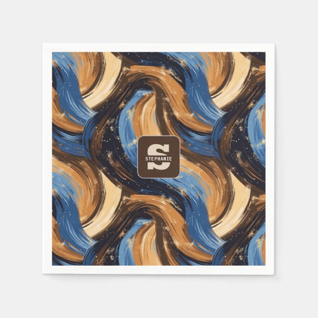 Curly Abstrakt Brushstrokes i Blue & Brown Pappersservett (Framsidan)