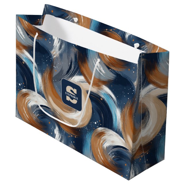 Curly Abstrakt Brushstrokes i Blue, White & Brown (Framsidan Vinklad)