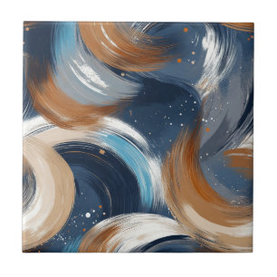 Curly Abstrakt Brushstrokes i Blue, White & Brown Kakelplatta
