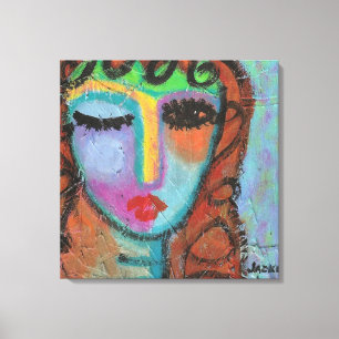 Curly Bangs Abstrakt Acrylic Painting på OSB Canvastryck