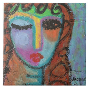 Curly Bangs Abstrakt Acrylic Painting på OSB Kakelplatta