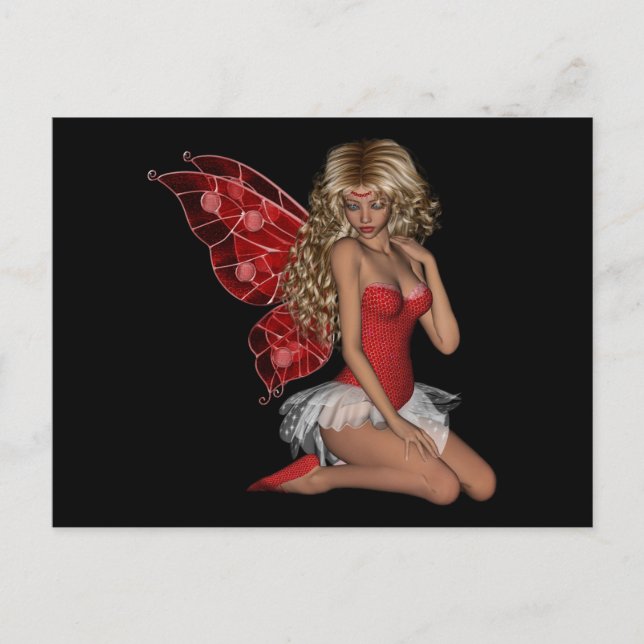 Curly Blond 3D Fairy in Rosa Vykort (Framsida)